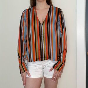 Astr Multicolor Striped V-Neck Blouse